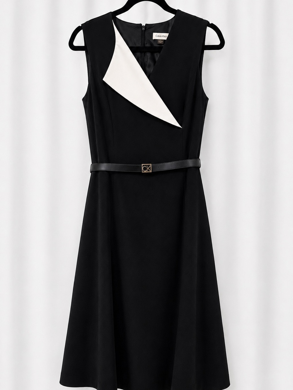 Calvin Klein Black Dress with White Lapel Detail